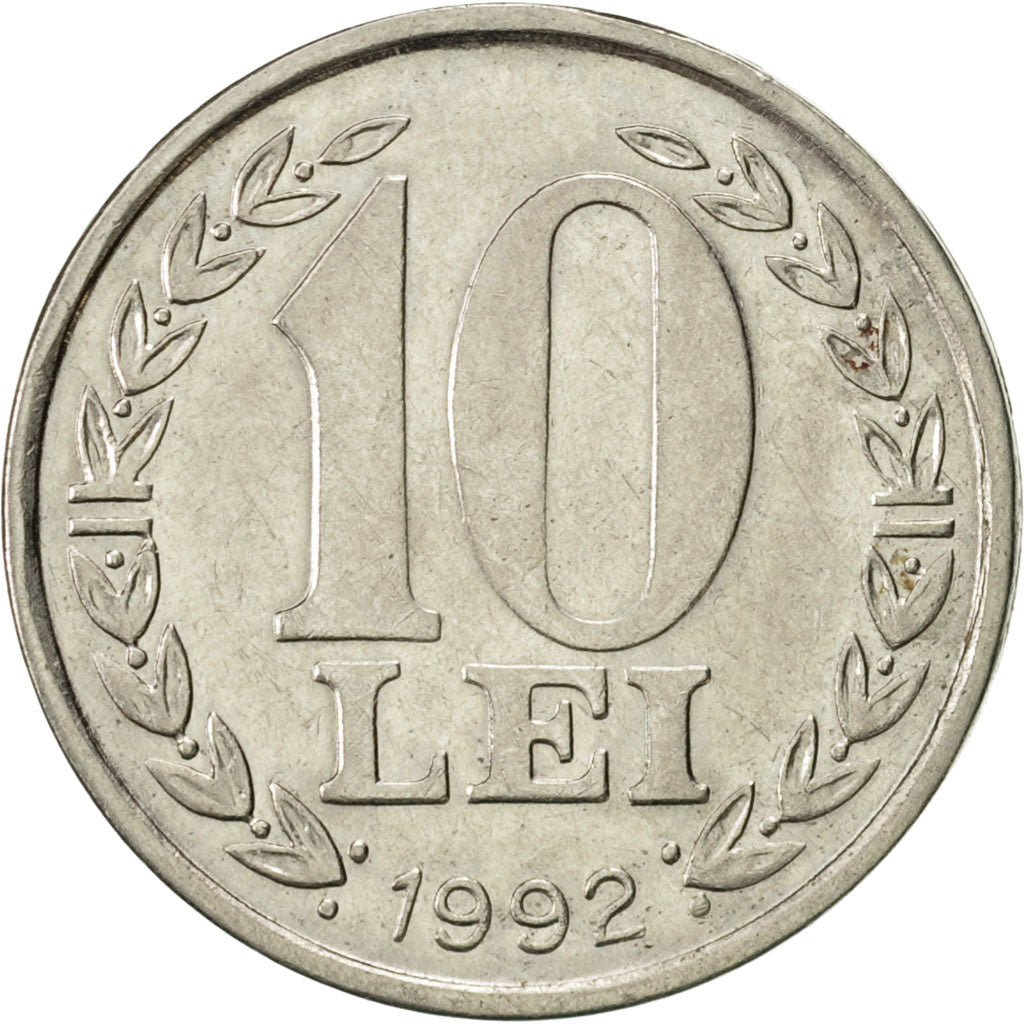 Moneta, Romania, 10 Lei, 1992, SPL-, Acciaio ricoperto in nichel, KM:108