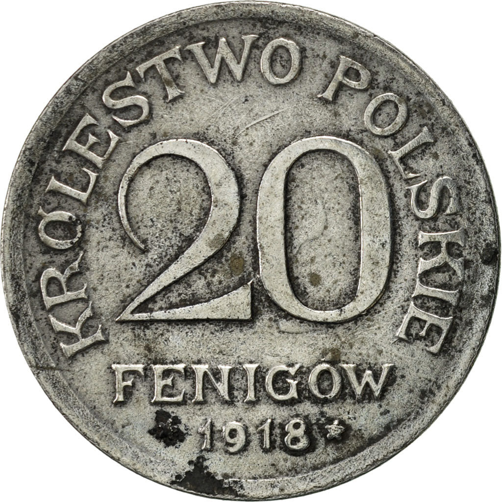 Poland, 20 Fenigow, 1918, Stuttgart, Germany, EF(40-45), Iron, KM:7
