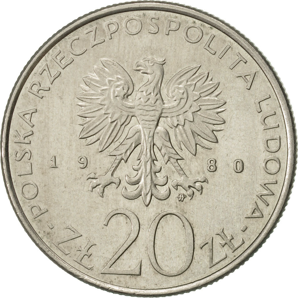 Münze, Polen, 20 Zlotych, 1980, Warsaw, SS+, Copper-nickel, KM:108