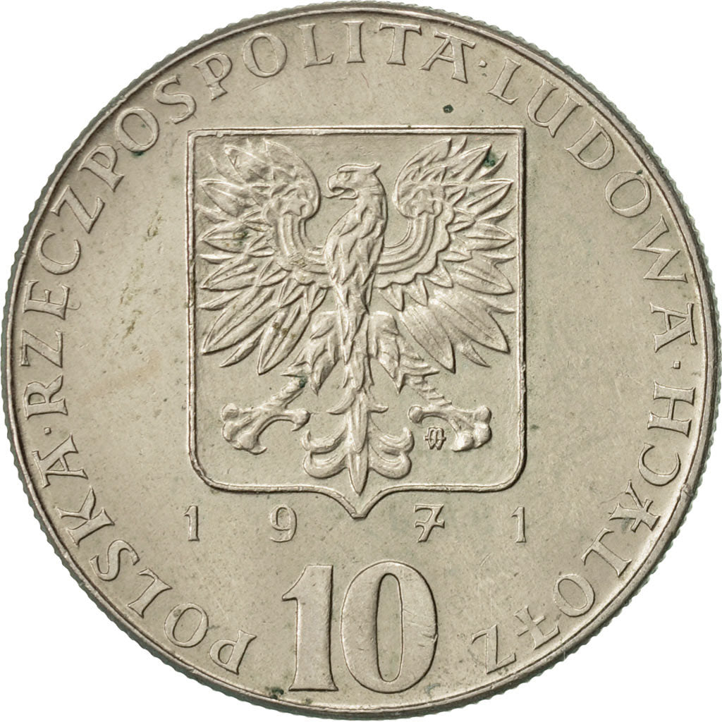 Moneda, Polonia, 10 Zlotych, 1971, Warsaw, MBC+, Cobre - níquel, KM:63