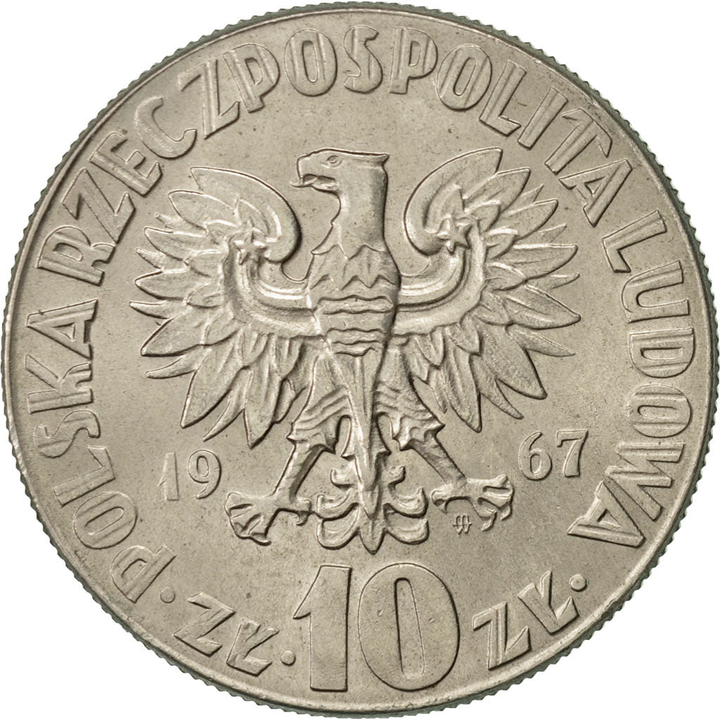 Poland, 10 Zlotych, 1967, Warsaw, AU(55-58), Copper-nickel, KM:51a