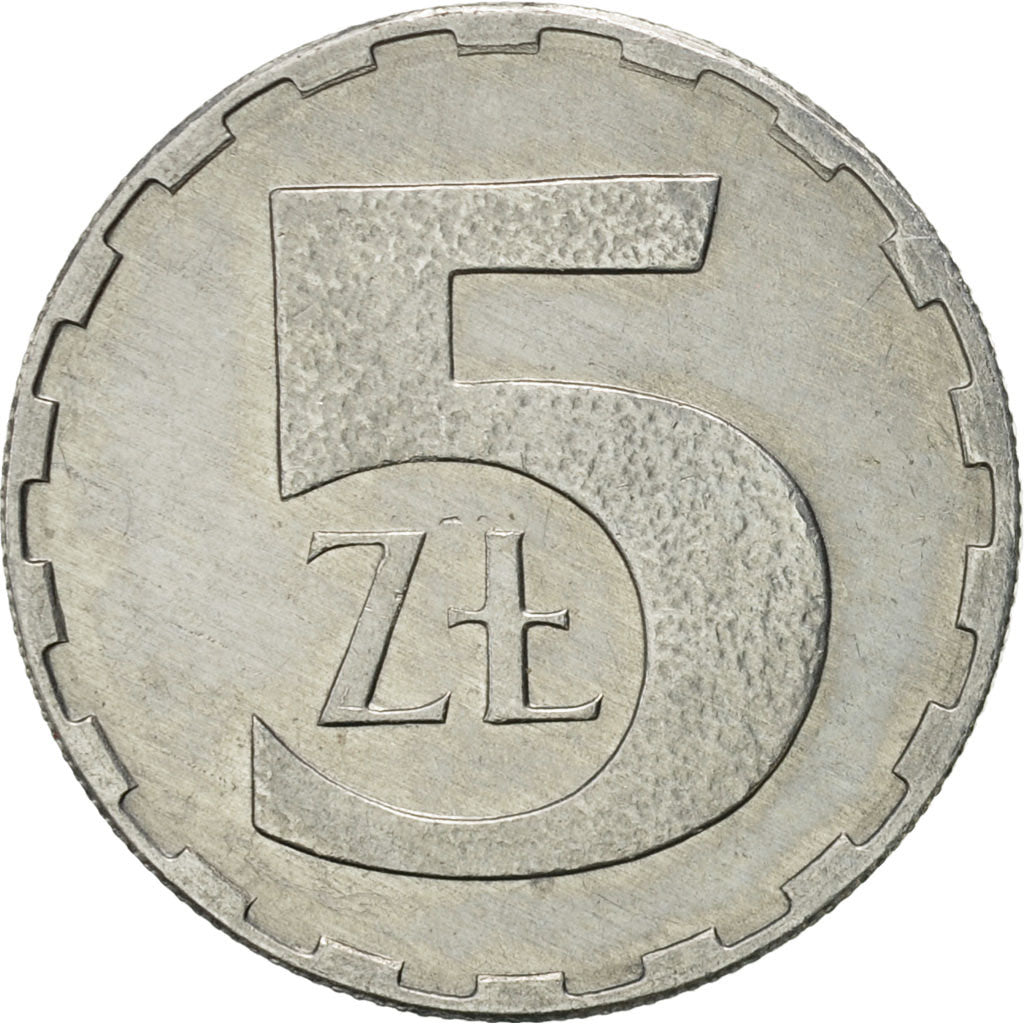 Moneta, Polska, 5 Zlotych, 1989, Warsaw, AU(55-58), Aluminium, KM:81.3