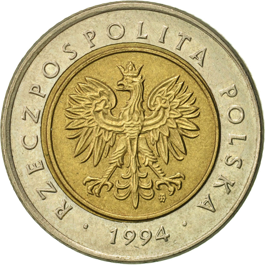 Monnaie, Pologne, 5 Zlotych, 1994, Warsaw, SUP, Bi-Metallic, KM:284