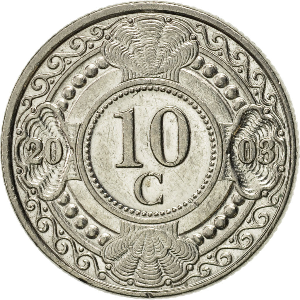 Coin, Netherlands Antilles, Beatrix, 10 Cents, 2003, MS(63), Nickel Bonded