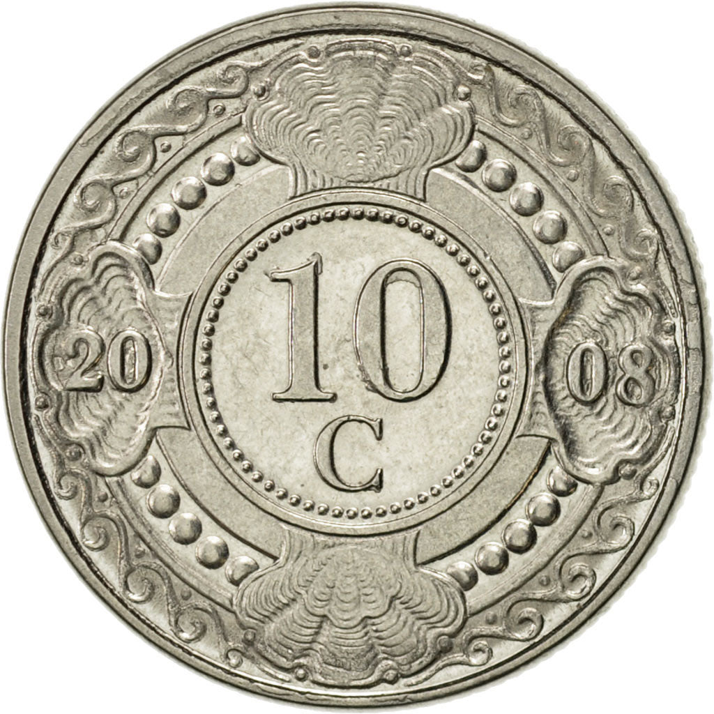 Coin, Netherlands Antilles, Beatrix, 10 Cents, 2008, MS(63), Nickel Bonded
