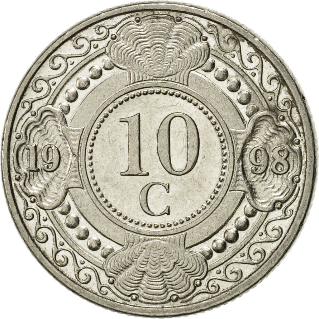 Coin, Netherlands Antilles, Beatrix, 10 Cents, 1998, MS(63), Nickel Bonded