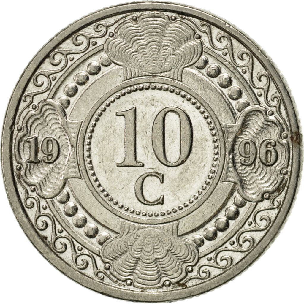 Coin, Netherlands Antilles, Beatrix, 10 Cents, 1996, MS(63), Nickel Bonded