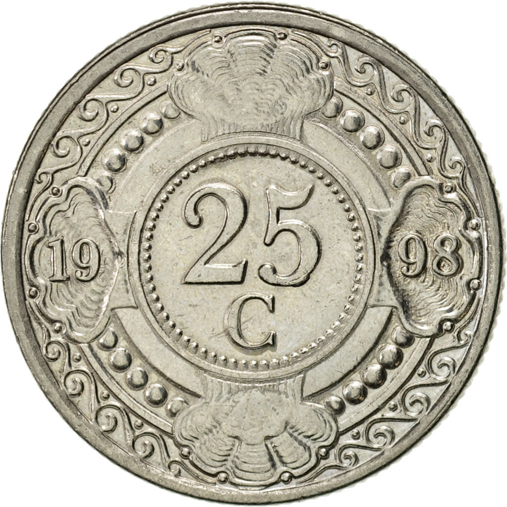 Coin, Netherlands Antilles, Beatrix, 25 Cents, 1998, MS(63), Nickel Bonded