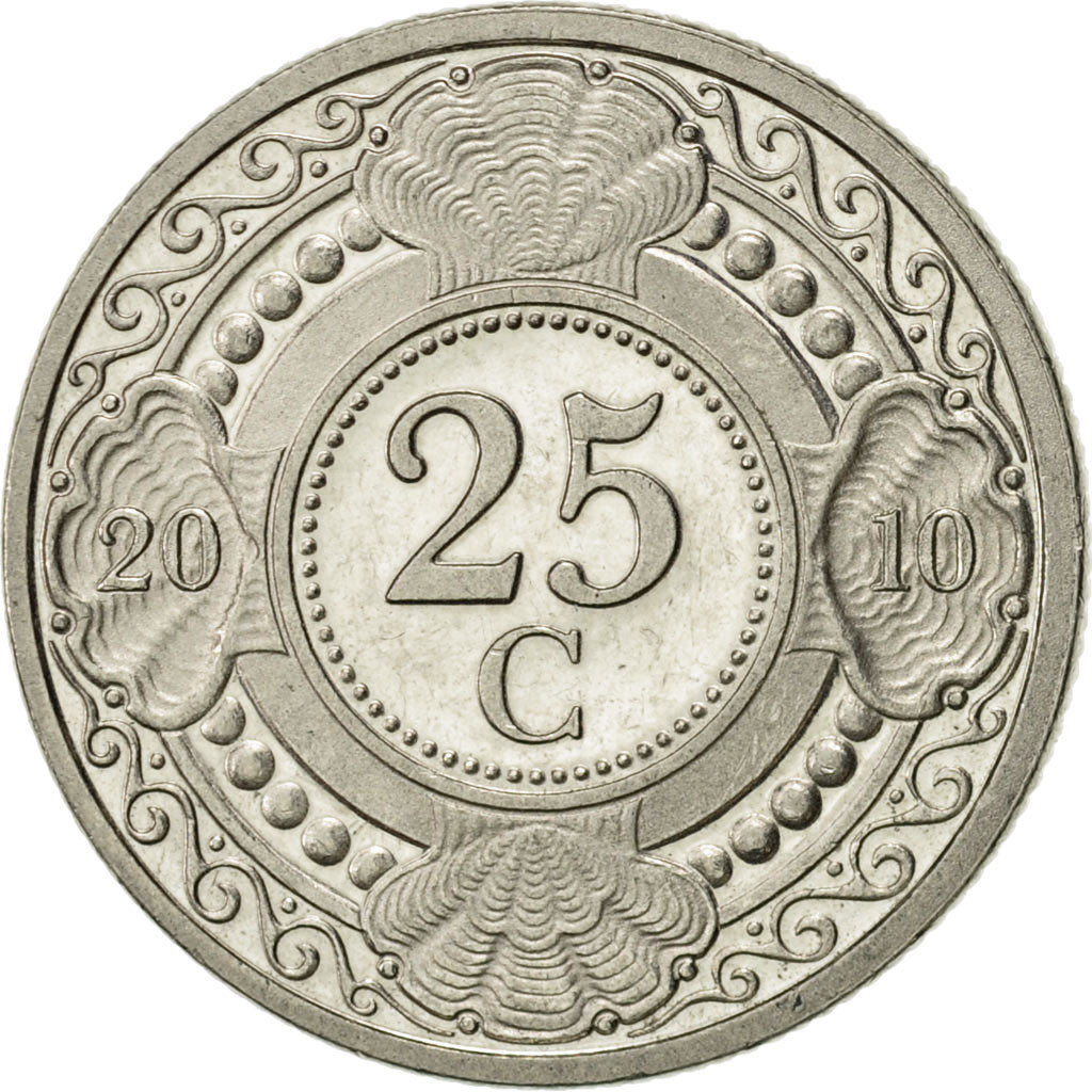 Coin, Netherlands Antilles, Beatrix, 25 Cents, 2010, MS(63), Nickel Bonded