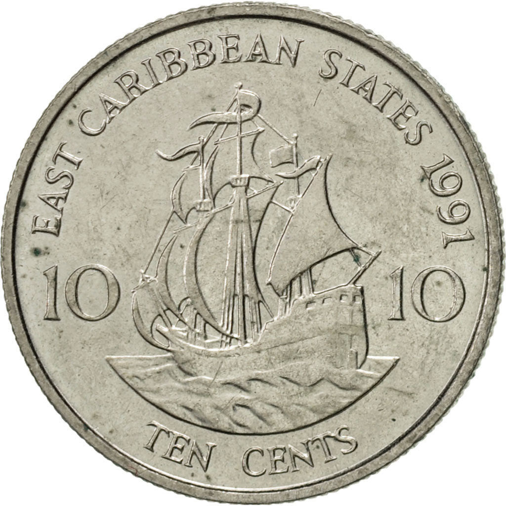 Coin, East Caribbean States, Elizabeth II, 10 Cents, 1991, AU(55-58)