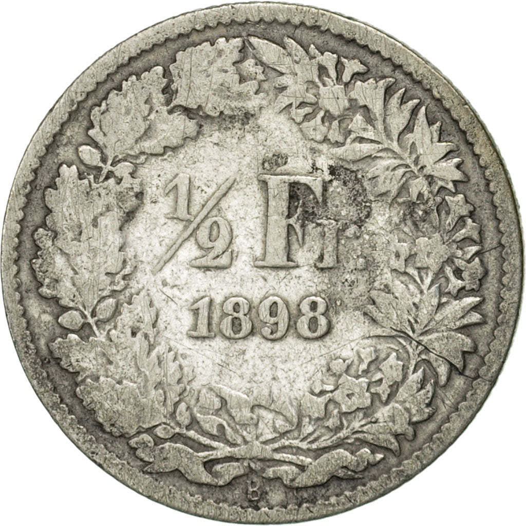 Switzerland, 1/2 Franc, 1898, Bern, VF(20-25), Silver, KM:23