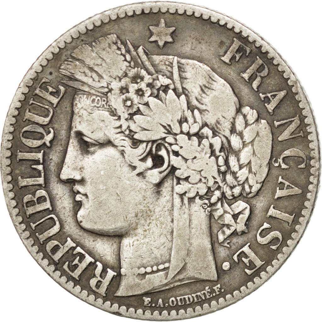 FRANCE, Cérès, 2 Francs, 1871, Paris, KM #817.1, EF(40-45), Silver, 27, Gadoury