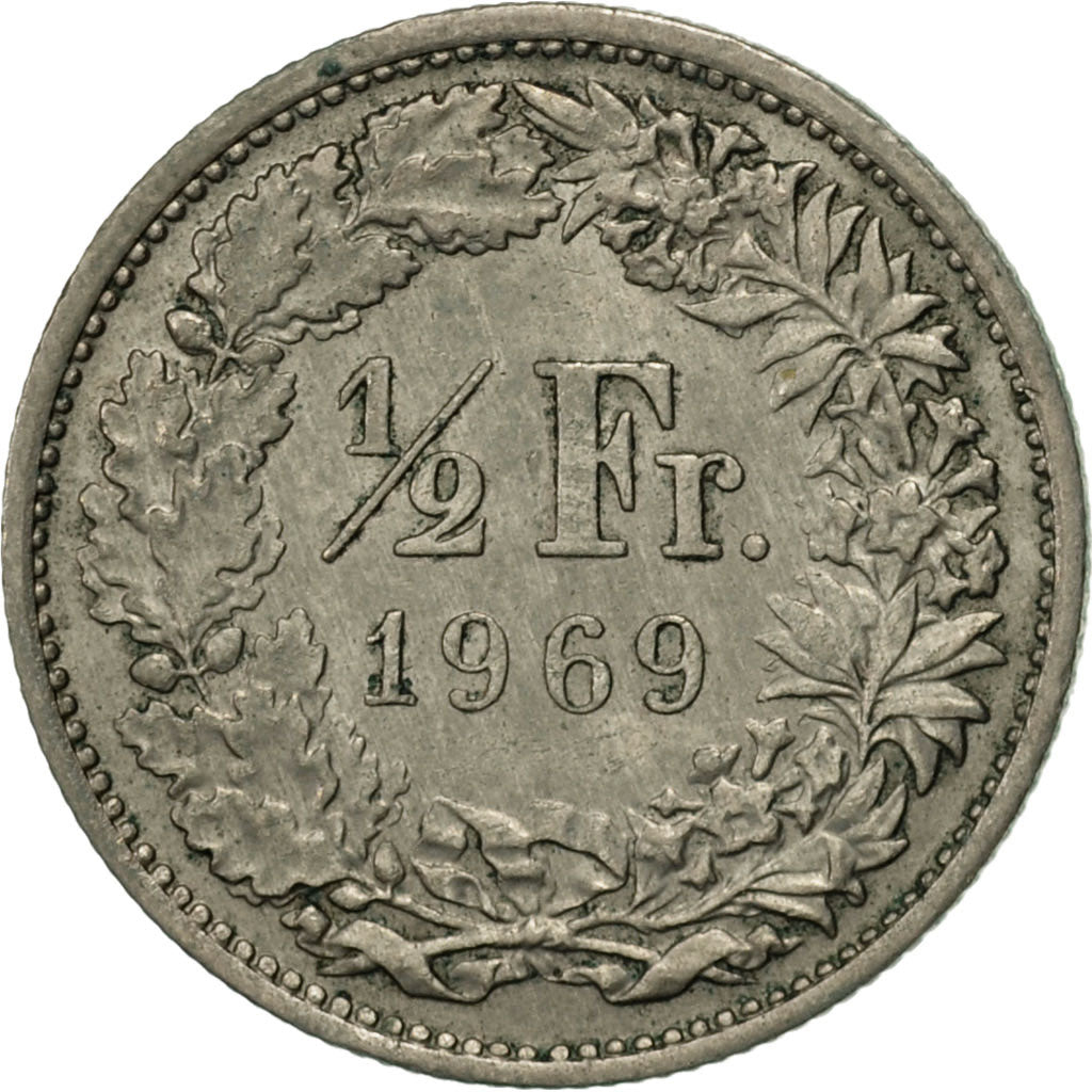 Moneta, Svizzera, 1/2 Franc, 1969, Bern, BB+, Rame-nichel, KM:23a.1