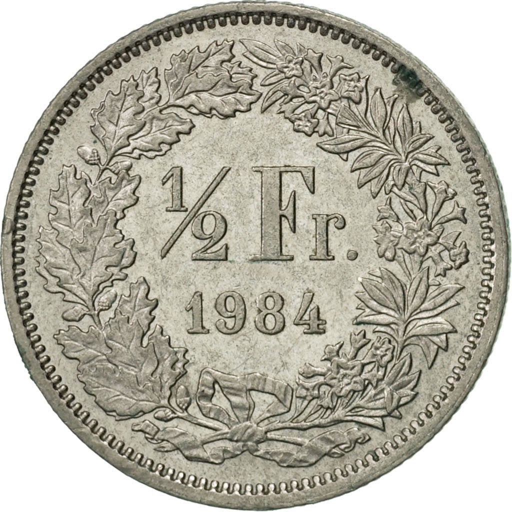 Coin, Switzerland, 1/2 Franc, 1984, Bern, AU(55-58), Copper-nickel, KM:23a.3