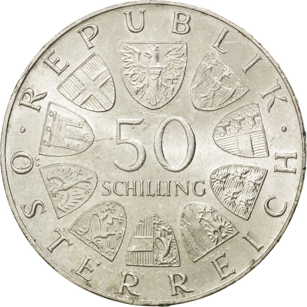 AUSTRIA, 50 Schilling, 1973, KM #2916, MS(60-62), Silver, 34, 20.13
