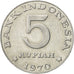 Coin, Indonesia, 5 Rupiah, 1970, AU(55-58), Aluminum, KM:22
