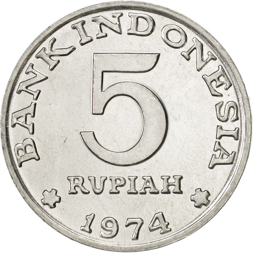 Coin, Indonesia, 5 Rupiah, 1974, MS(63), Aluminum, KM:37