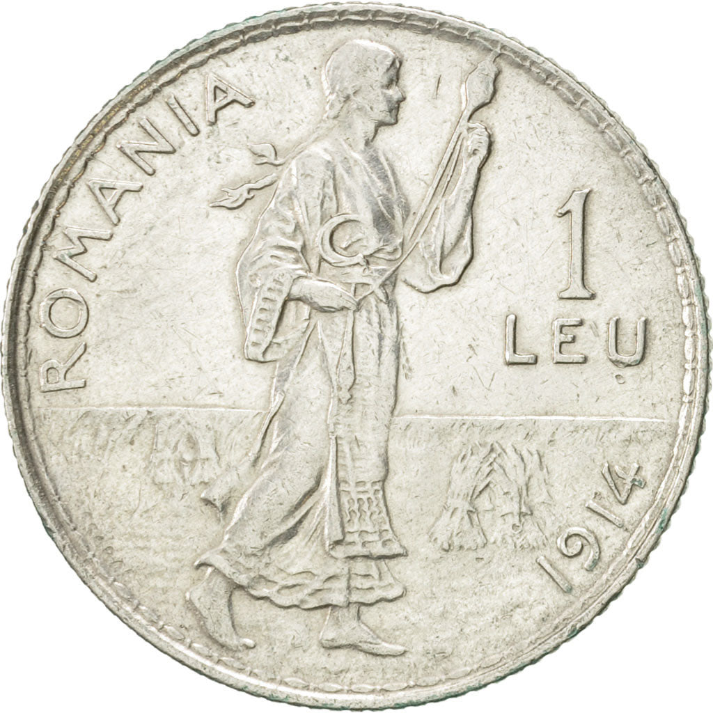 Romania, Carol I, Leu, 1914, AU(50-53), Silver, KM:42
