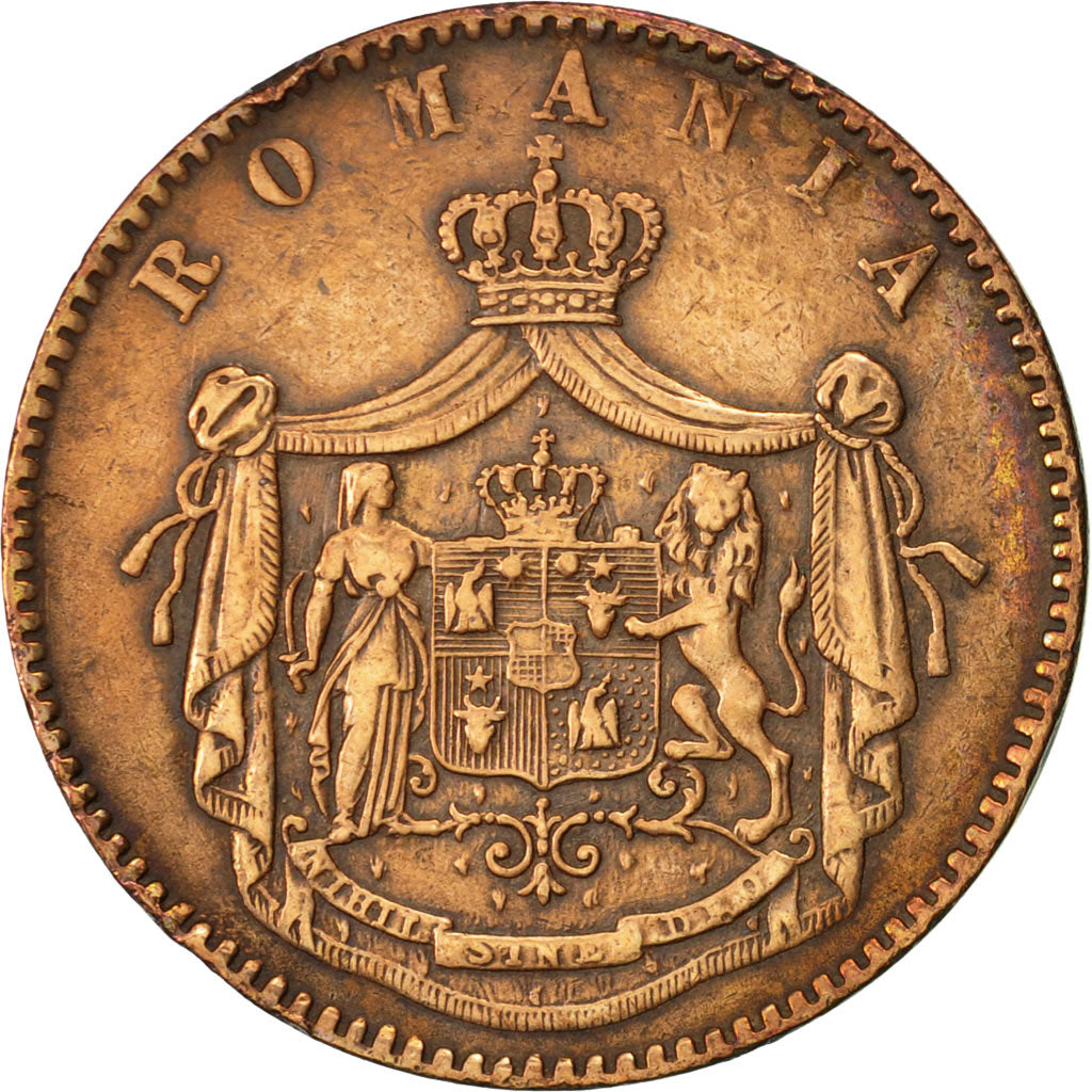 Romania, Carol I, 5 Bani, 1867, EF(40-45), Copper, KM:3.1