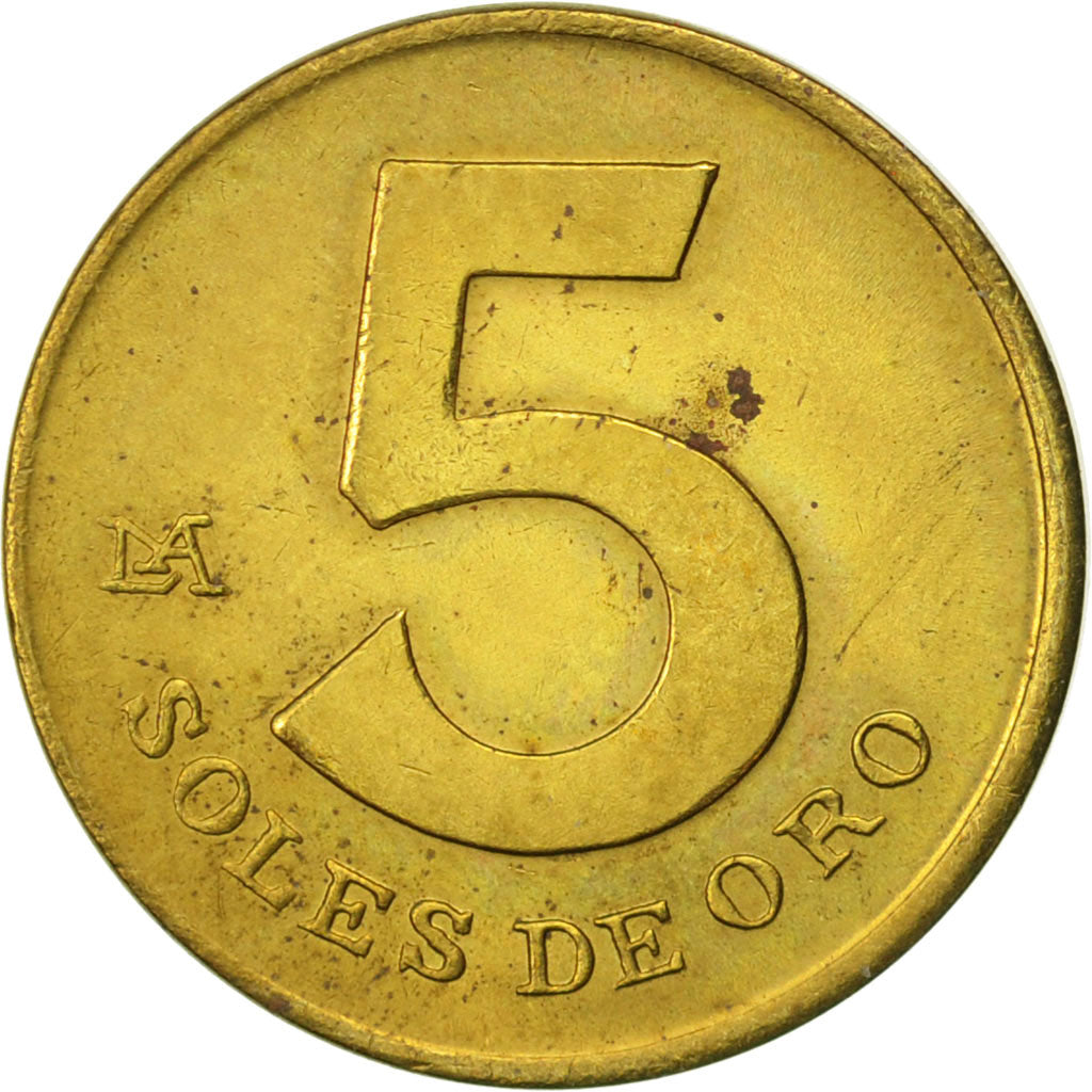 Moneda, Perú, 5 Soles, 1979, Lima, MBC, Latón, KM:271