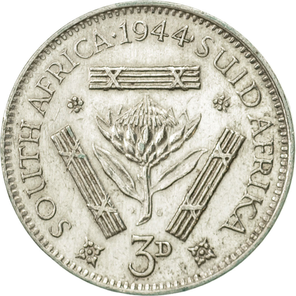 South Africa, George VI, 3 Pence, 1944, AU(55-58), Silver, KM:26