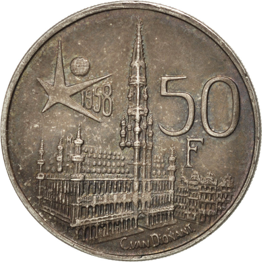Coin, Belgium, 50 Francs, 50 Frank, 1958, AU(55-58), Silver, KM:150.1