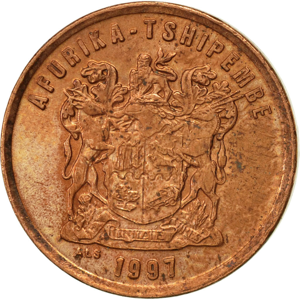 Moneda, Sudáfrica, 2 Cents, 1997, MBC, Cobre chapado en acero, KM:159