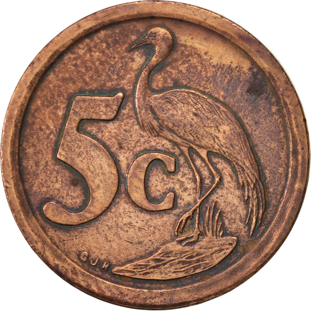 Moneda, Sudáfrica, 5 Cents, 1993, BC+, Cobre chapado en acero, KM:134