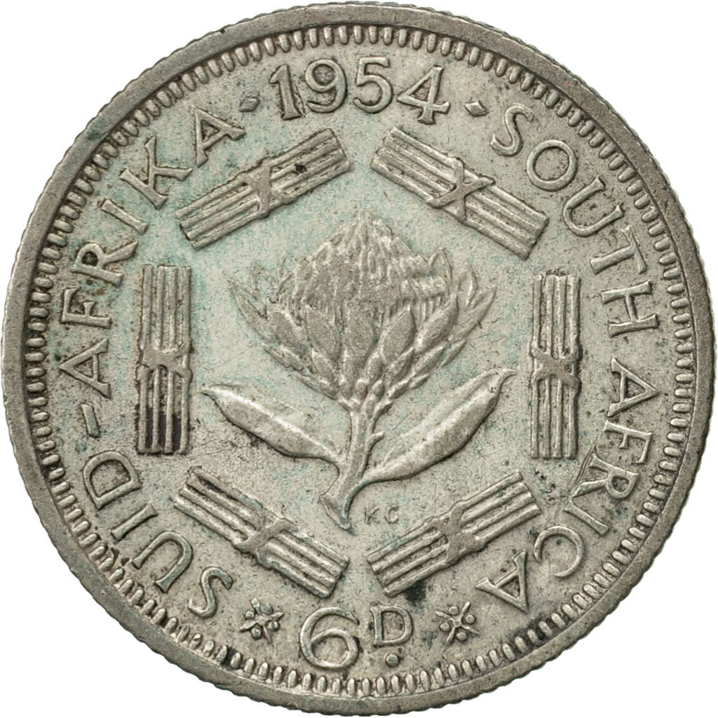South Africa, Elizabeth II, 6 Pence, 1954, VF(20-25), Silver, KM:48