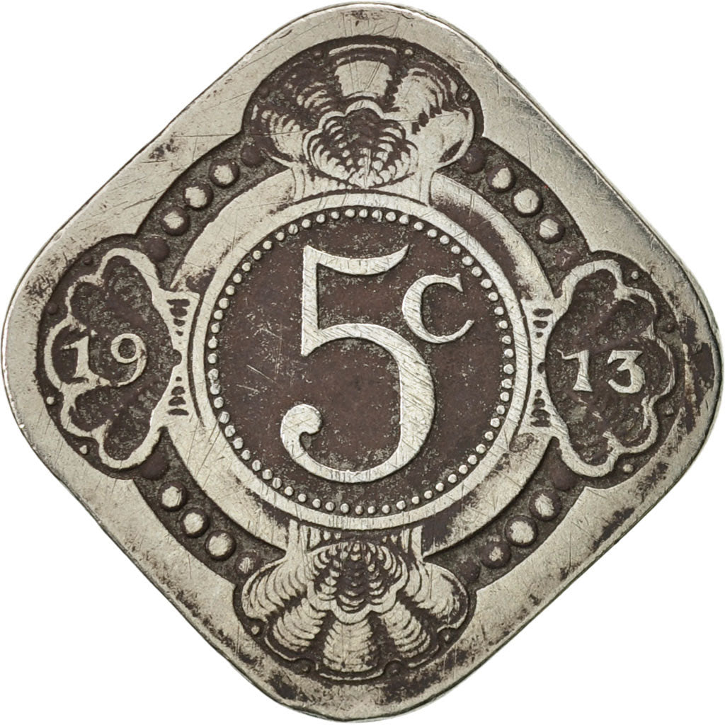 Niederlande, Wilhelmina I, 5 Cents, 1913, S+, Copper-nickel, KM:153