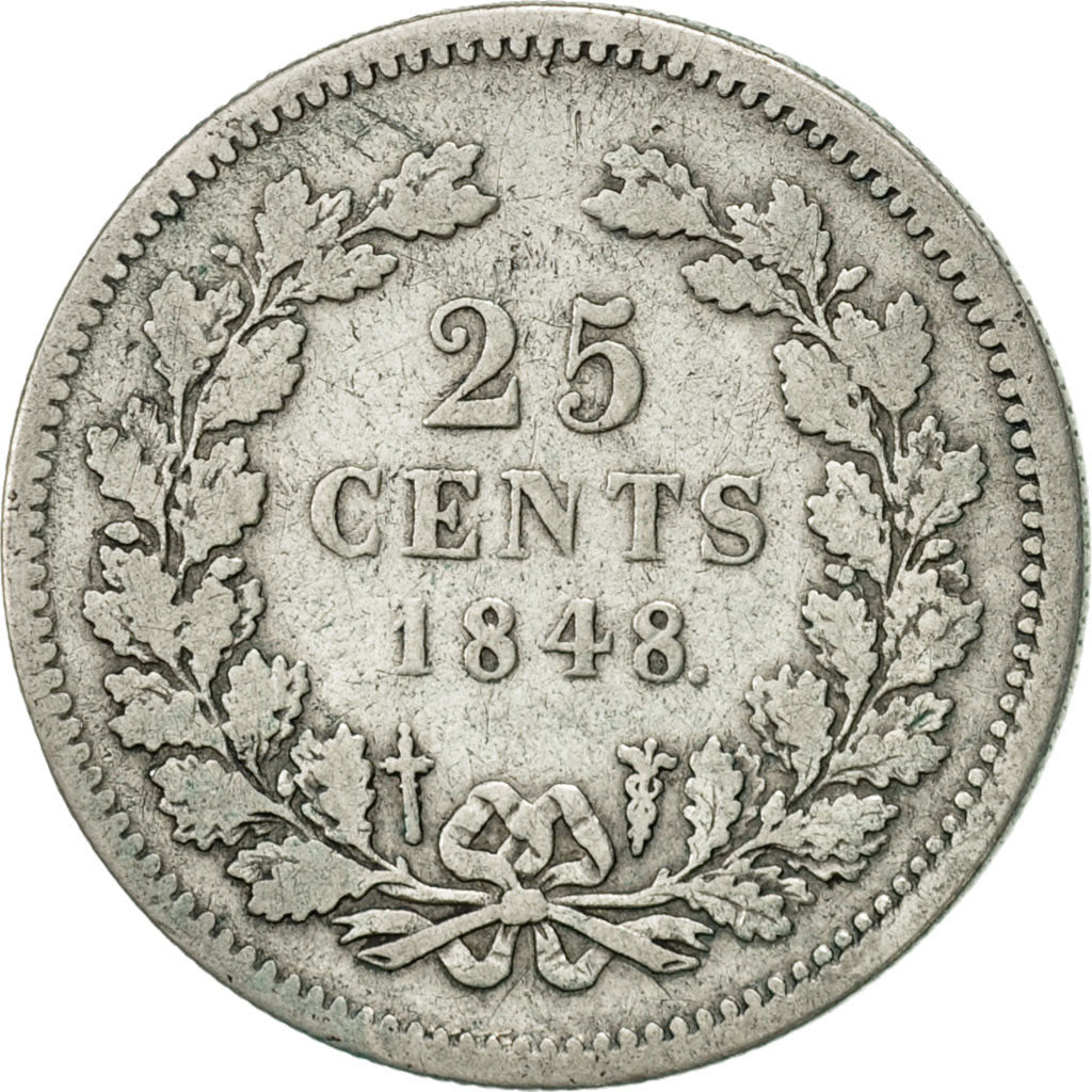 Coin, Netherlands, William II, 25 Cents, 1848, Utrecht, VF(30-35), Silver, KM:76