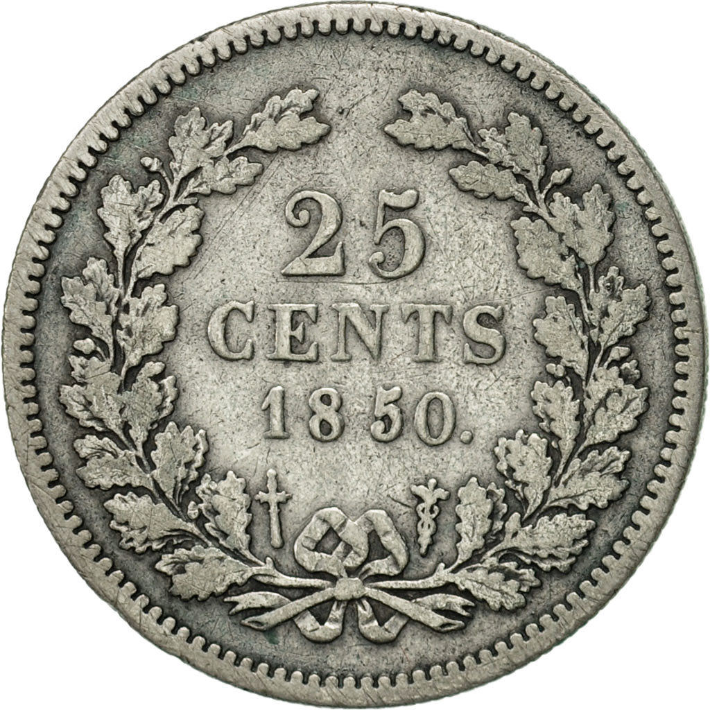 Netherlands, William III, 25 Cents, 1850, VF(30-35), Silver, KM:81