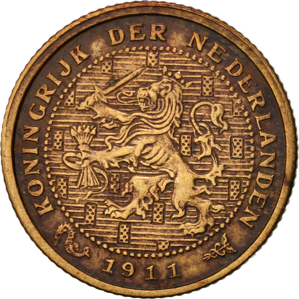 Netherlands, Wilhelmina I, 1/2 Cent, 1911, EF(40-45), Bronze, KM:138