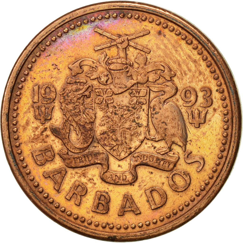 Coin, Barbados, Cent, 1993, Royal Canadian Mint, EF(40-45), Copper Plated Zinc