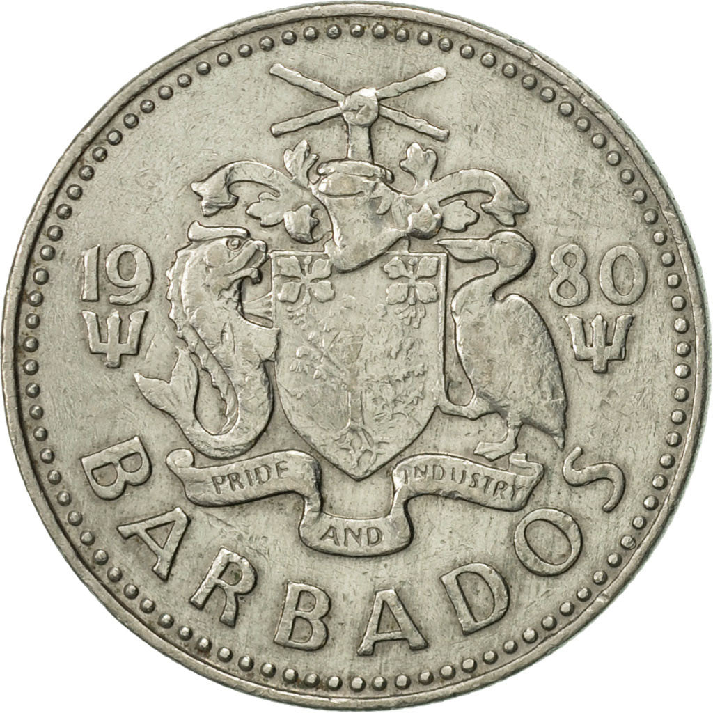 Moneda, Barbados, 25 Cents, 1980, Franklin Mint, MBC+, Cobre - níquel, KM:13