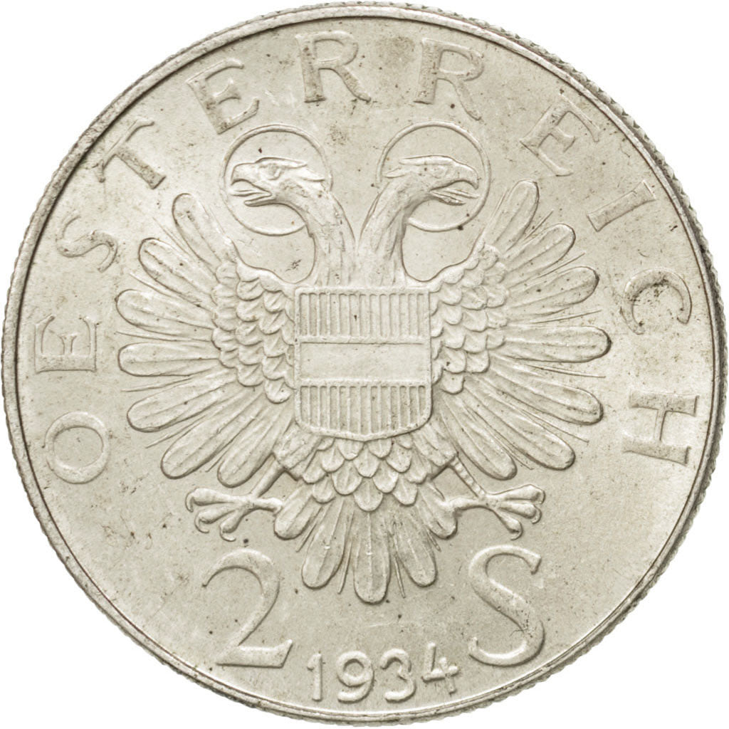 AUSTRIA, 2 Schilling, 1934, KM #2852, AU(55-58), Silver, 12.00