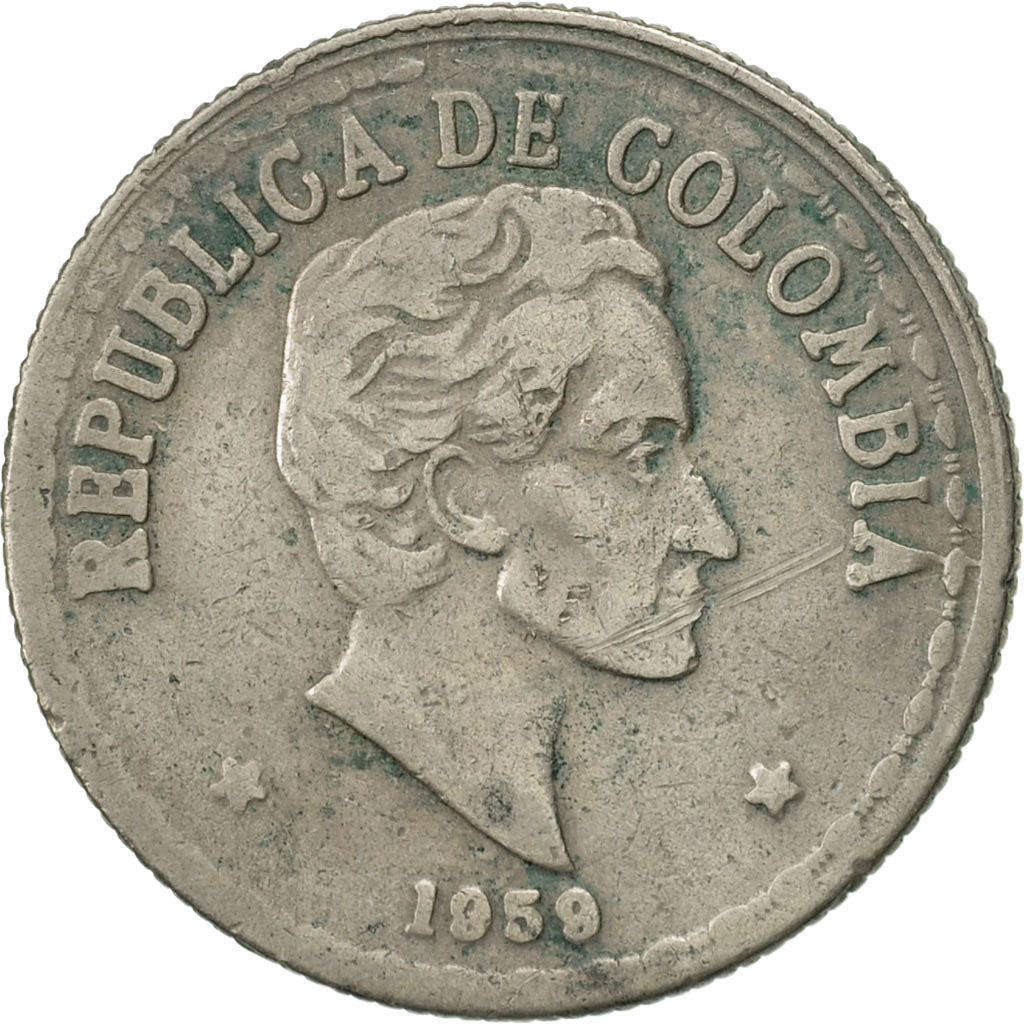 Moneda, Colombia, 20 Centavos, 1959, BC+, Cobre - níquel, KM:215.1