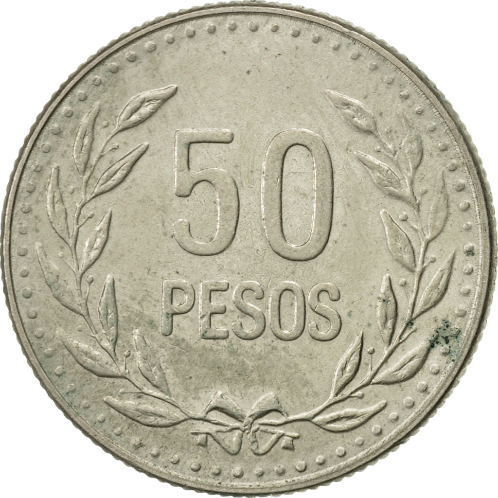 Colombia, 50 Pesos, 1992, MBC+, Cobre - níquel - cinc, KM:283.1