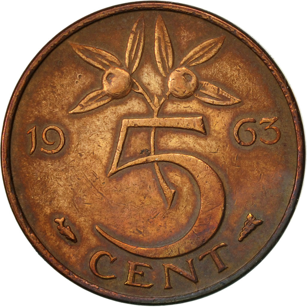 Coin, Netherlands, Juliana, 5 Cents, 1963, EF(40-45), Bronze, KM:181