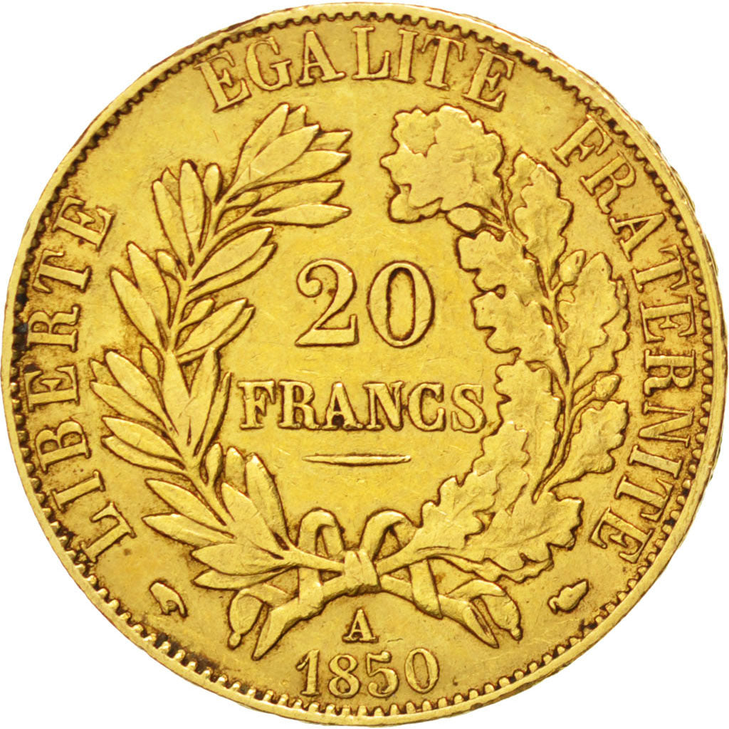 FRANCE, Cérès, 20 Francs, 1850, Paris, KM #762, EF(40-45), Gold, Gadoury #1059, 