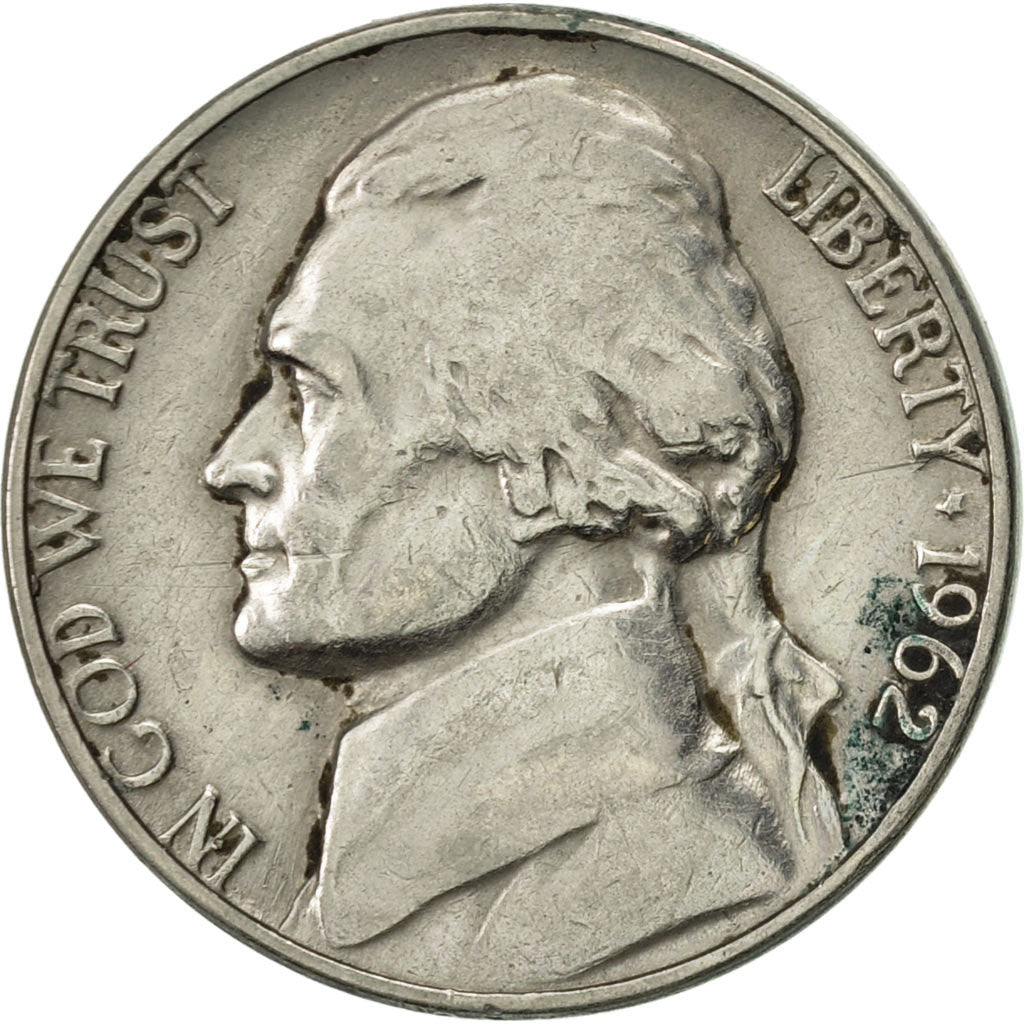 Coin, United States, Jefferson Nickel, 5 Cents, 1962, U.S. Mint, Philadelphia