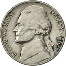 Coin, United States, Jefferson Nickel, 5 Cents, 1962, U.S. Mint, Philadelphia