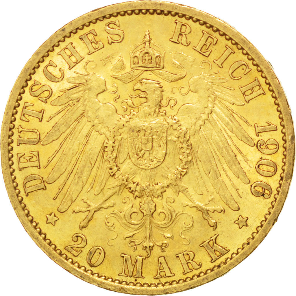 GERMAN STATES, 20 Mark, 1906, Berlin, KM #521, AU(55-58), Gold, 7.91