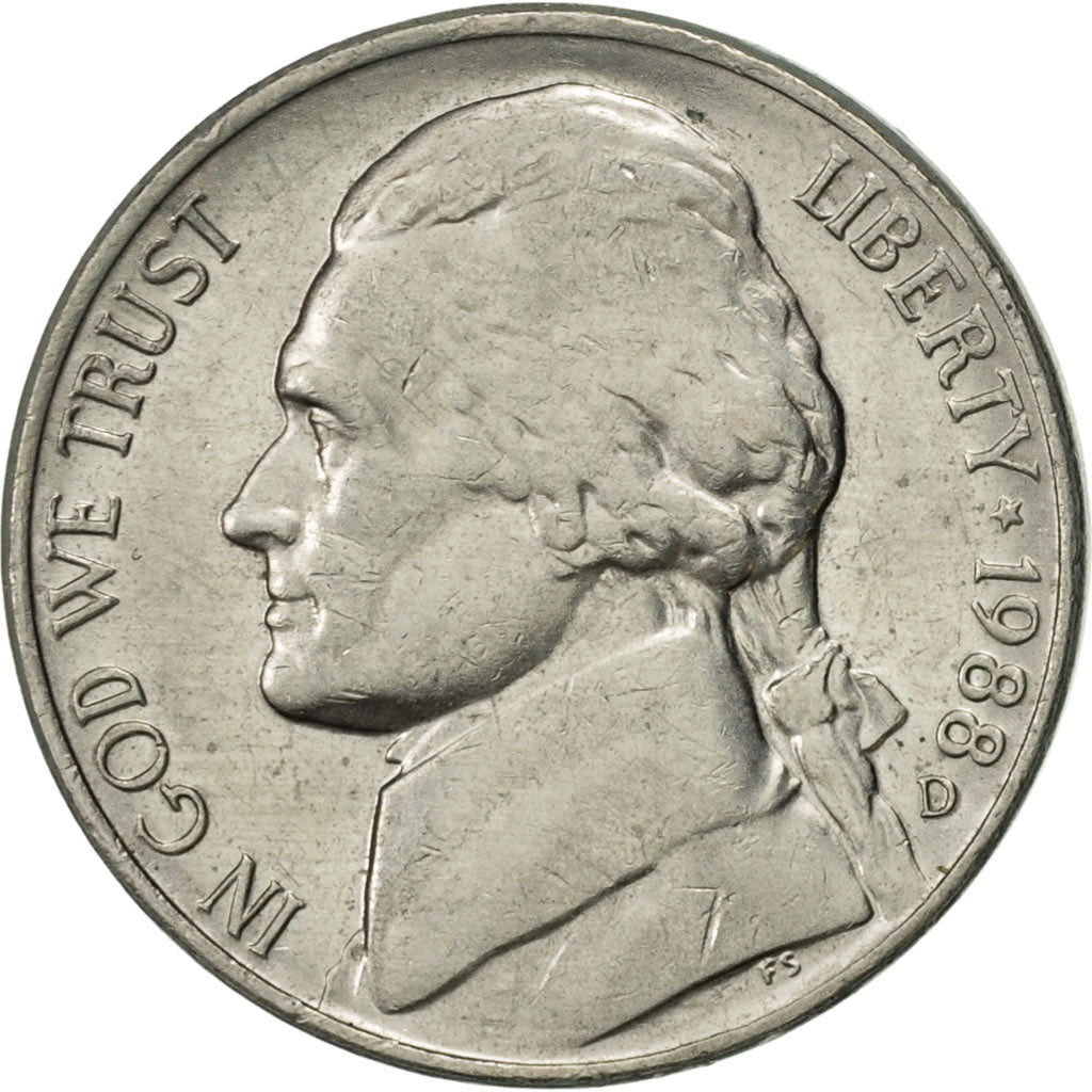 Monnaie, États-Unis, Jefferson Nickel, 5 Cents, 1988, U.S. Mint, Denver, TTB+
