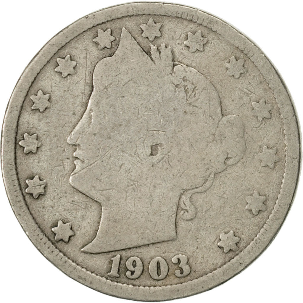 Moneta, USA, Liberty Nickel, 5 Cents, 1903, U.S. Mint, Philadelphia, F(12-15)