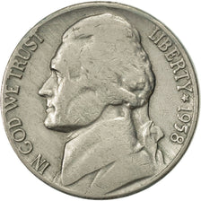 Stati Uniti, Jefferson Nickel, 5 Cents, 1958, U.S. Mint, Philadelphia, MB+