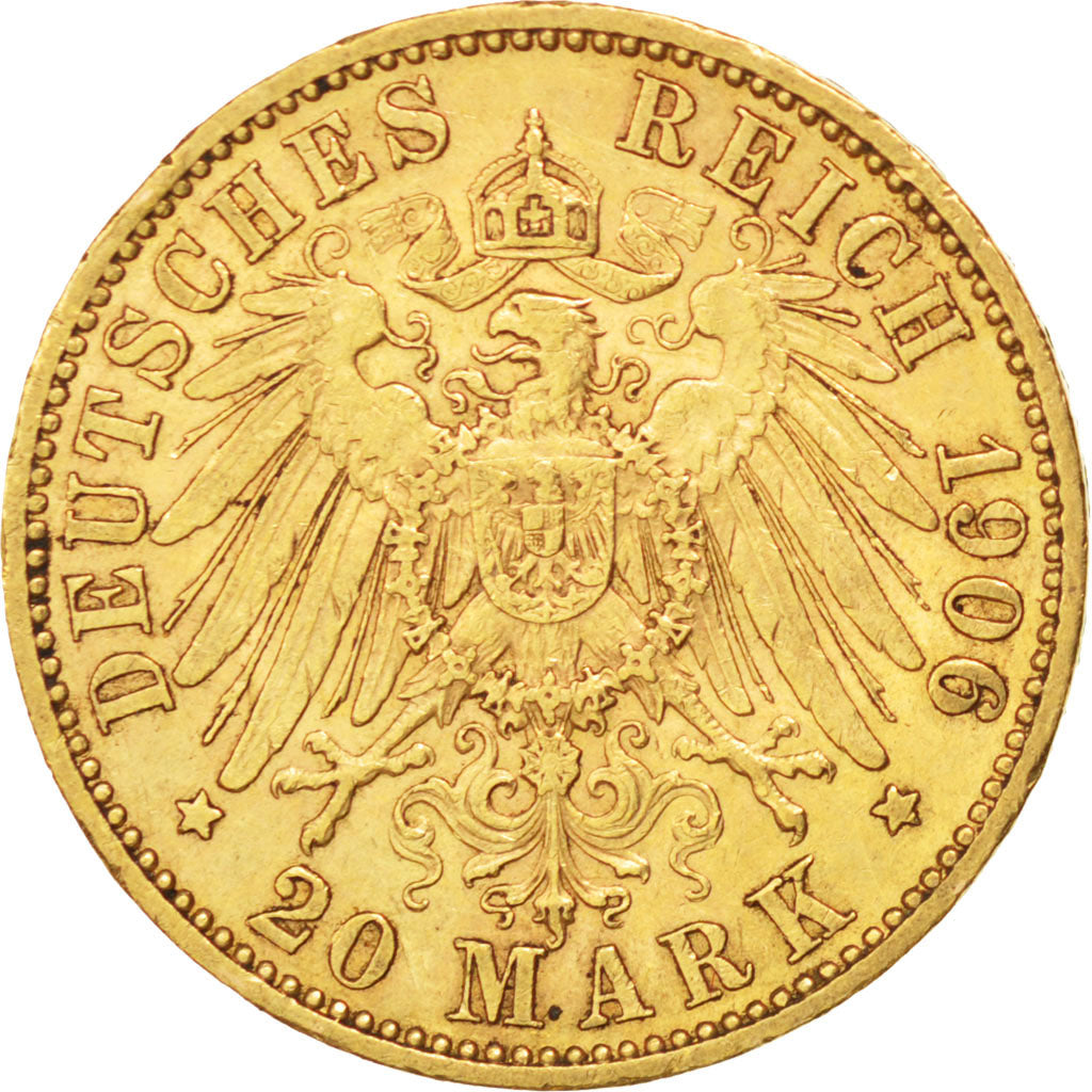 GERMAN STATES, 20 Mark, 1906, Berlin, KM #521, AU(50-53), Gold, 7.96