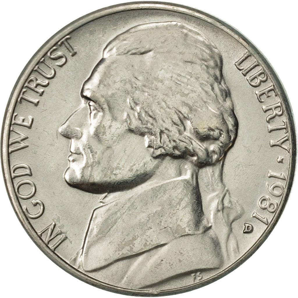 Coin, United States, Jefferson Nickel, 5 Cents, 1981, U.S. Mint, Denver