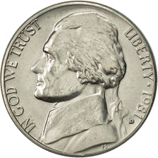 Coin, United States, Jefferson Nickel, 5 Cents, 1981, U.S. Mint, Denver