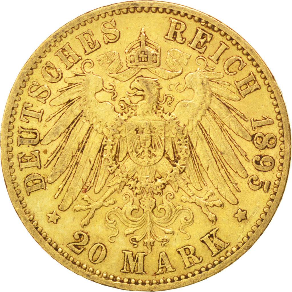 GERMAN STATES, 20 Mark, 1895, Berlin, KM #521, EF(40-45), Gold, 7.93